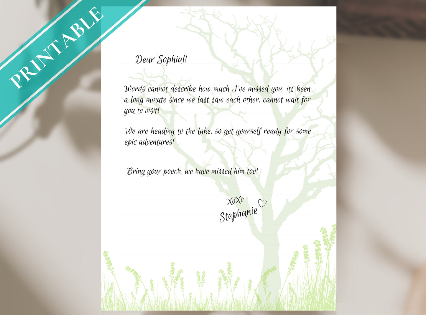Nature Trees Printable Stationery Paper - Digital Green Journal Paper, Letter, Note, Thank you Note, Download | Nature