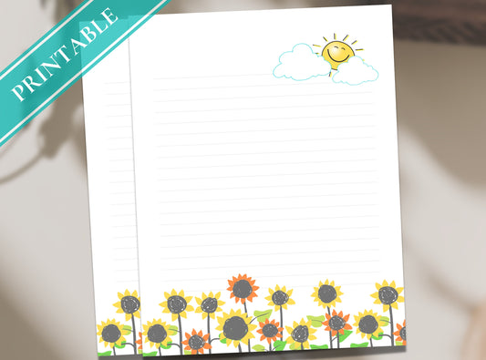 Happy Sunshine Sunflower Printable Stationery Paper - Journal Paper, Letter, Note, Lined Paper, Good Notes, Thank You | Happy