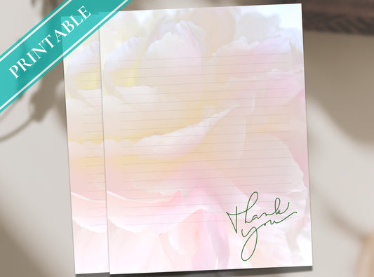 Thank You Printable Stationery Paper - Pink Journal Paper, Digital Letter, Thanks Note, Lined Paper, Appreciation, Hello  | Florals