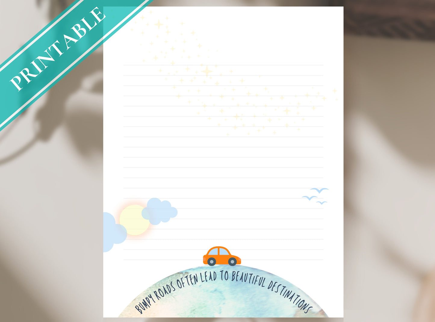 Travel Journal Printable Stationery Paper - Journal Paper, Letter, Note, Lined Paper | Travel | Adventure