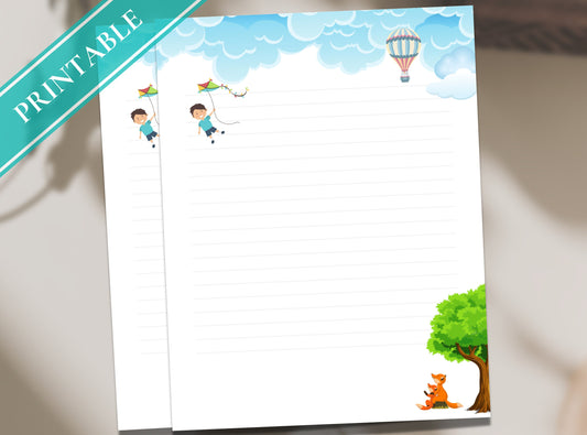 Kids Friendly Letter Writing Paper - Printable Stationery - Journal Paper, Letter, Teachers Note, Thank You, Lined Paper | Flying Kite