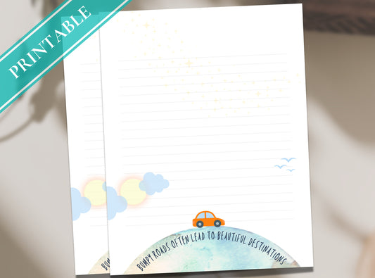 Travel Journal Printable Stationery Paper - Journal Paper, Letter, Note, Lined Paper | Travel | Adventure