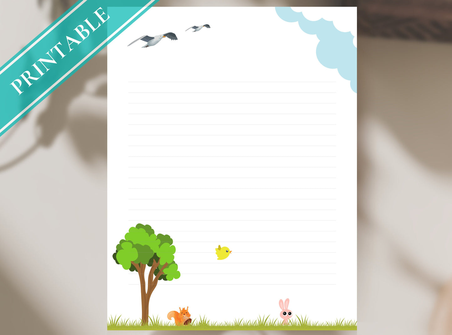 Cute Animals Friends Printable Stationery Paper - Journal Paper, Letter, Note, Lined Paper | Bunny Critters | Little Paradise