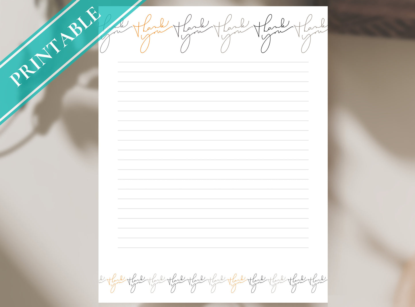 Printable Stationery Paper - Journal Paper, Letter, Note, Lined Paper | Thank You