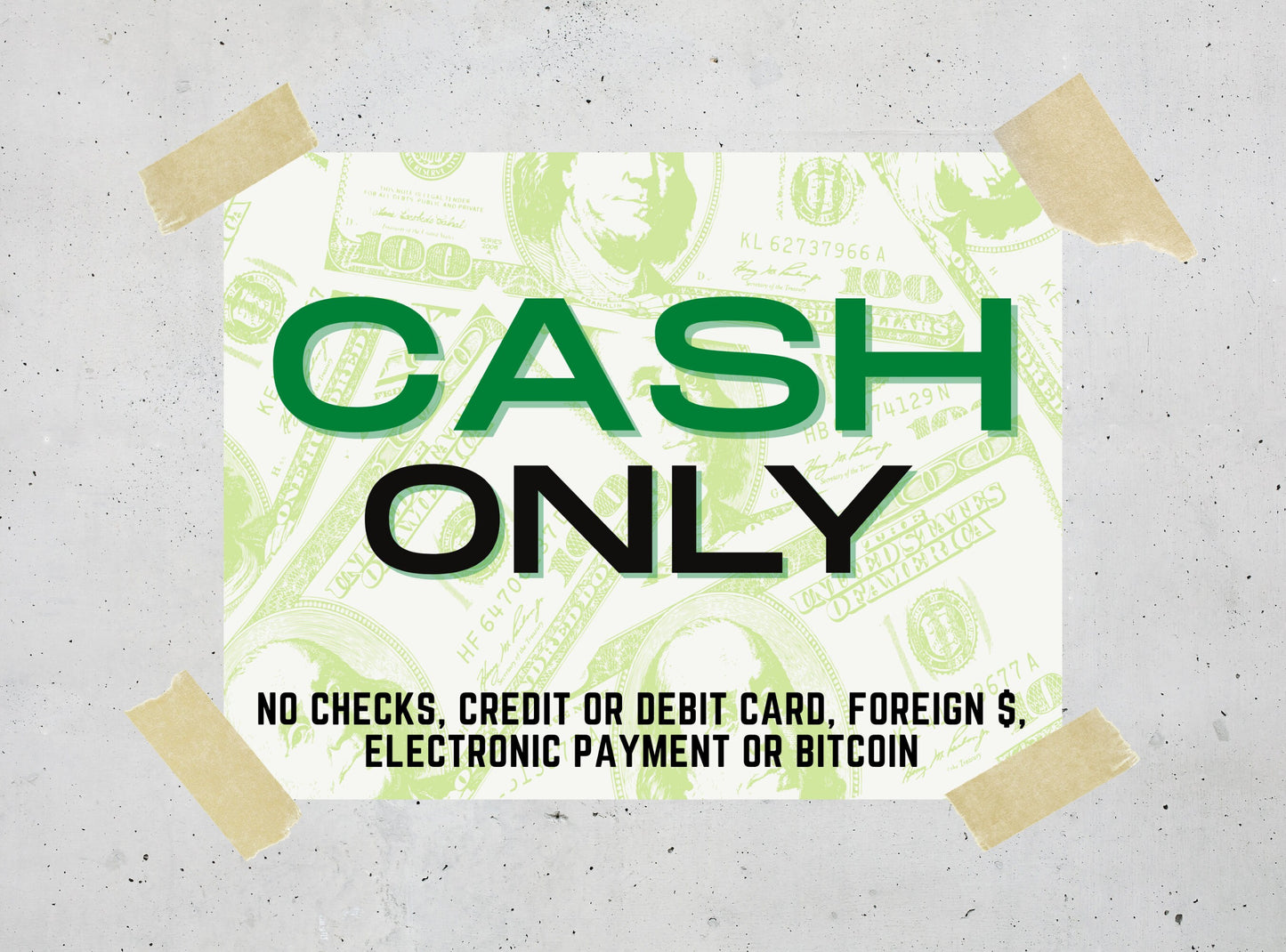 CASH ONLY - Payment Sign, Printable Sign, Digital Sign, | Humor | Funny