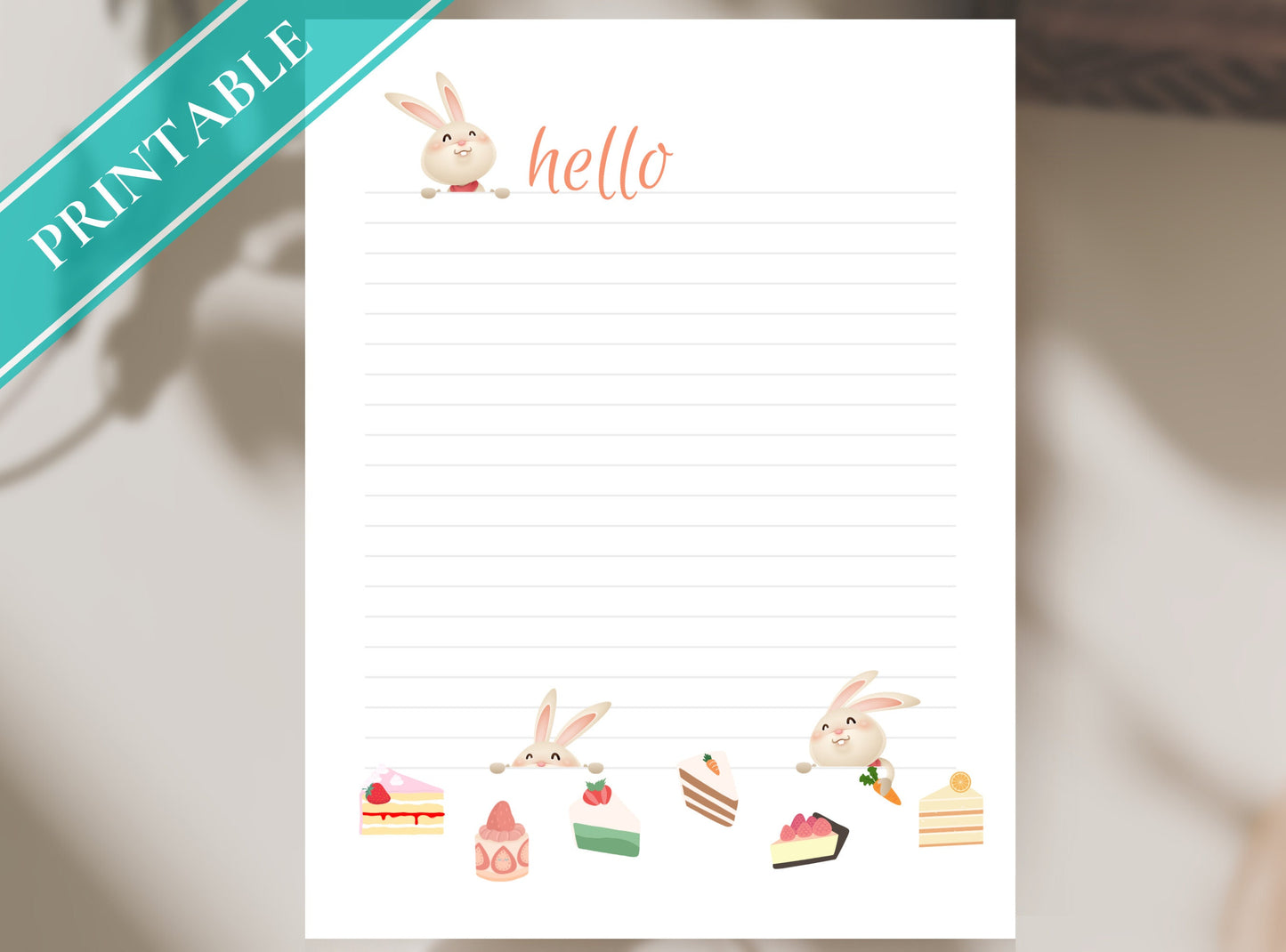 Sweet Bunny Printable Stationery Paper - Journal Paper, Letter, Note, Lined Paper, GoodNotes | Bunnies and Sweets