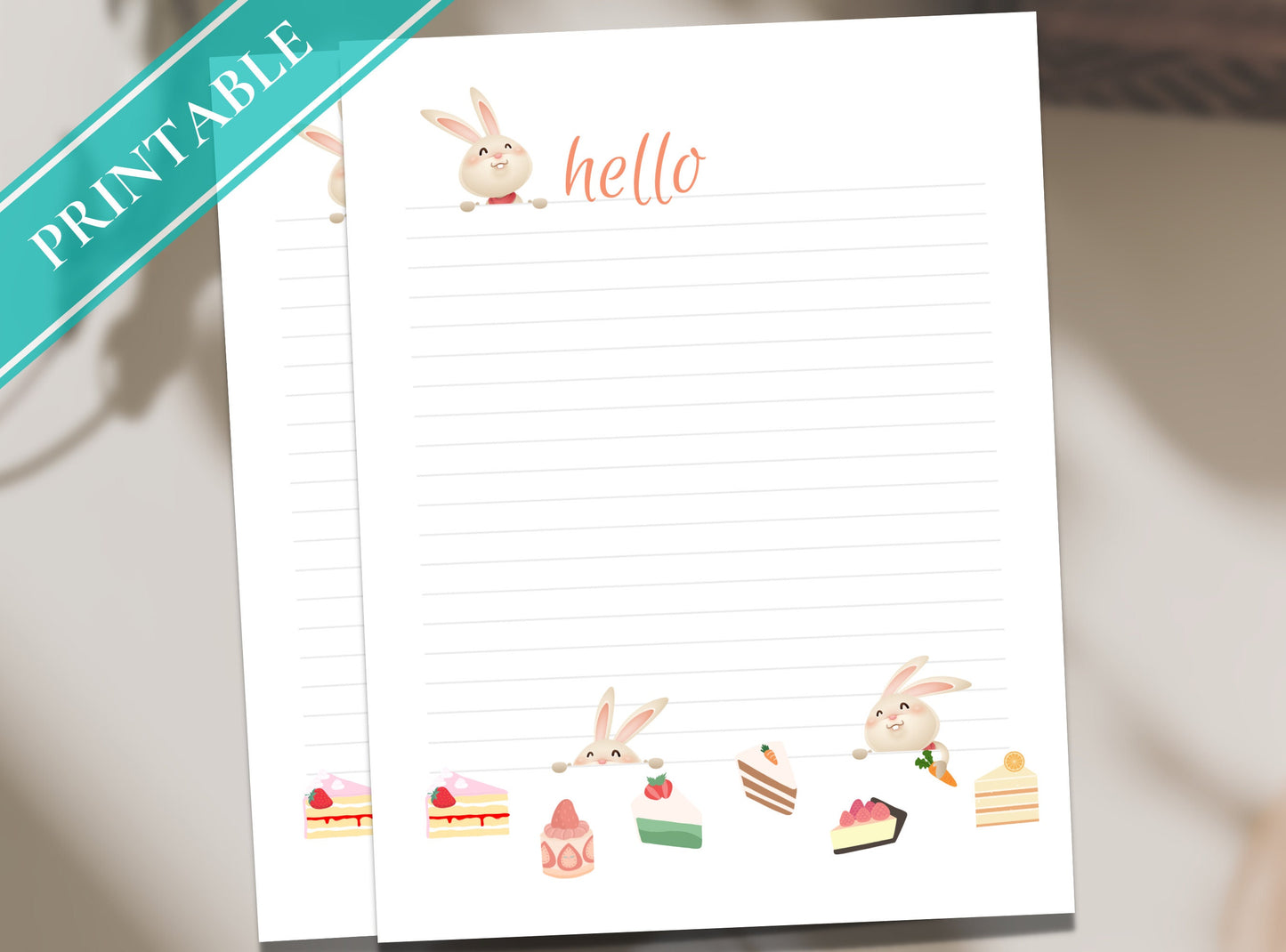 Sweet Bunny Printable Stationery Paper - Journal Paper, Letter, Note, Lined Paper, GoodNotes | Bunnies and Sweets
