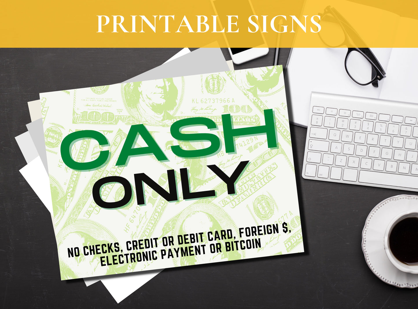 CASH ONLY - Payment Sign, Printable Sign, Digital Sign, | Humor | Funny