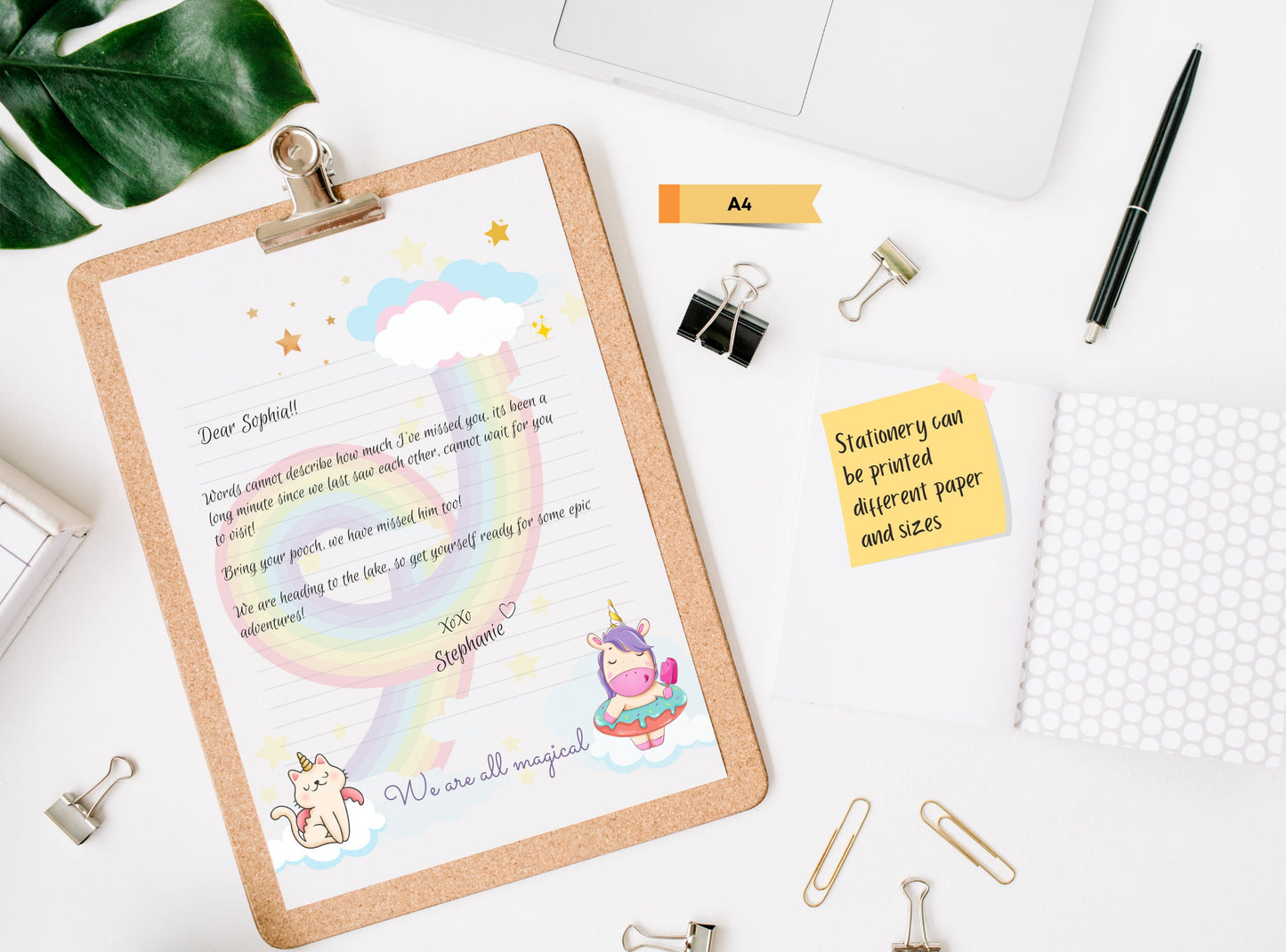 Cute Rainbow Unicorn Kitty Printable Stationery Paper - Journal Paper, Letter, Note, Lined Paper, GoodNotes | We are all Magical