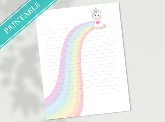 Unicorn Rainbow Letter Writing Paper - Printable Stationery, Cute Colorful, Digital Journal Paper, Love Note | Rainbow & Unicorn