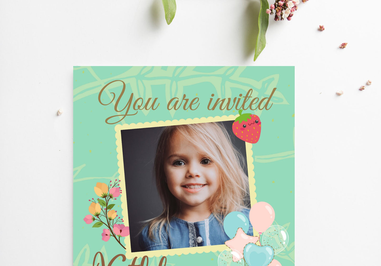 Kids Birthday Party Invitation Template - Toddler, Girls, Kids Digital Invite, Photo Invite, Evite - Balloons