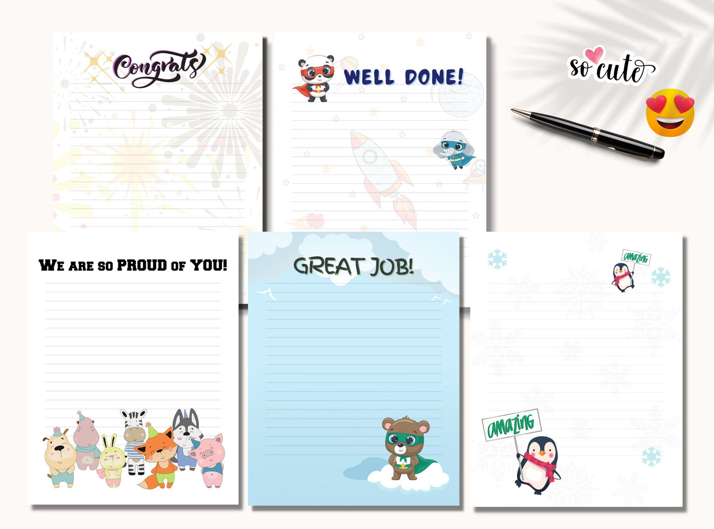 Positive Teachers' Notes Printable Stationery Paper Bundle - Student Notes, Encouragement, Journal Paper, Letter, Lined Paper | Good Vibes