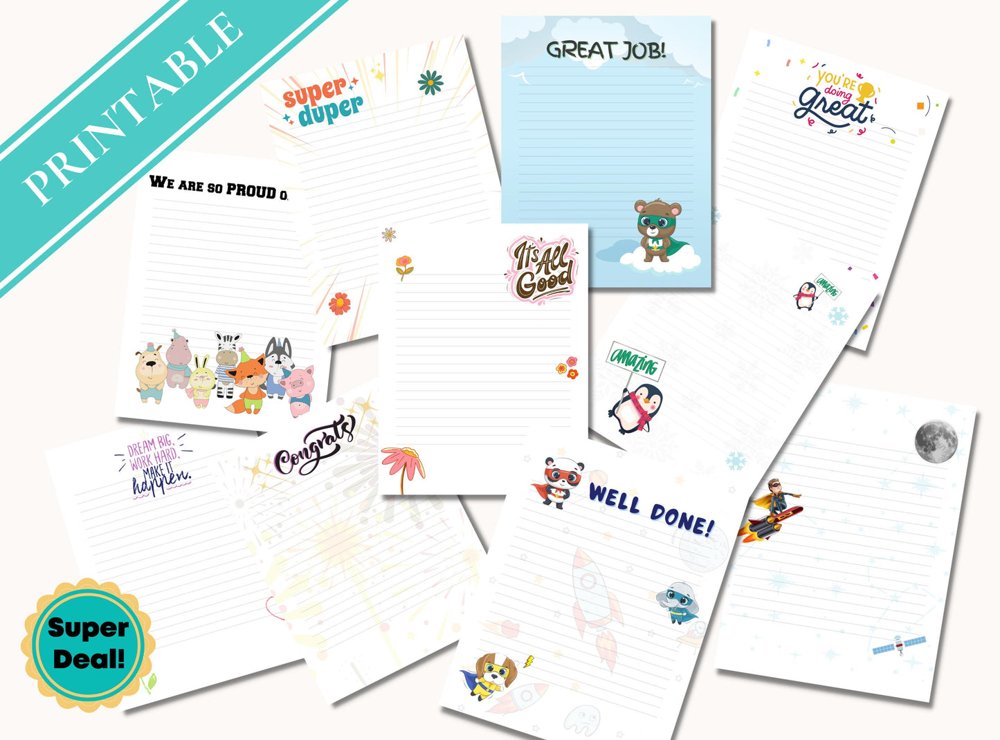 Positive Teachers' Notes Printable Stationery Paper Bundle - Student Notes, Encouragement, Journal Paper, Letter, Lined Paper | Good Vibes