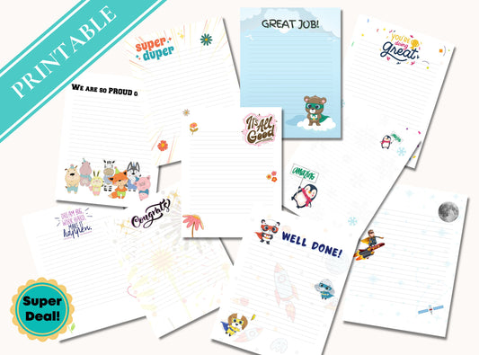 Positive Teachers' Notes Printable Stationery Paper Bundle - Student Notes, Encouragement, Journal Paper, Letter, Lined Paper | Good Vibes