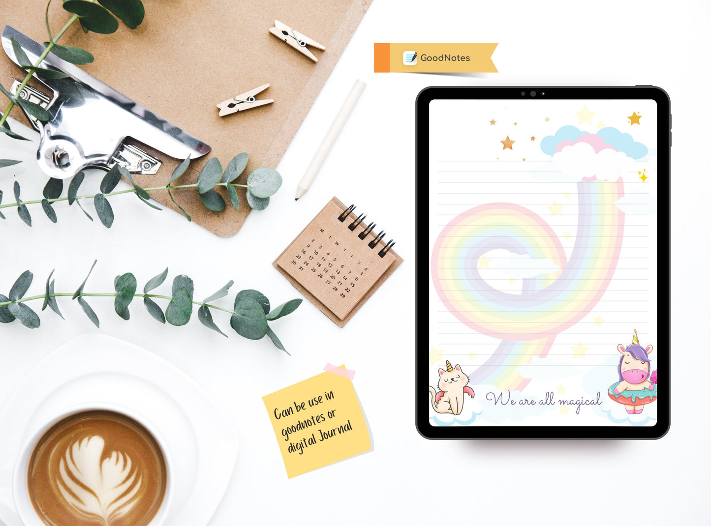 Cute Rainbow Unicorn Kitty Printable Stationery Paper - Journal Paper, Letter, Note, Lined Paper, GoodNotes | We are all Magical