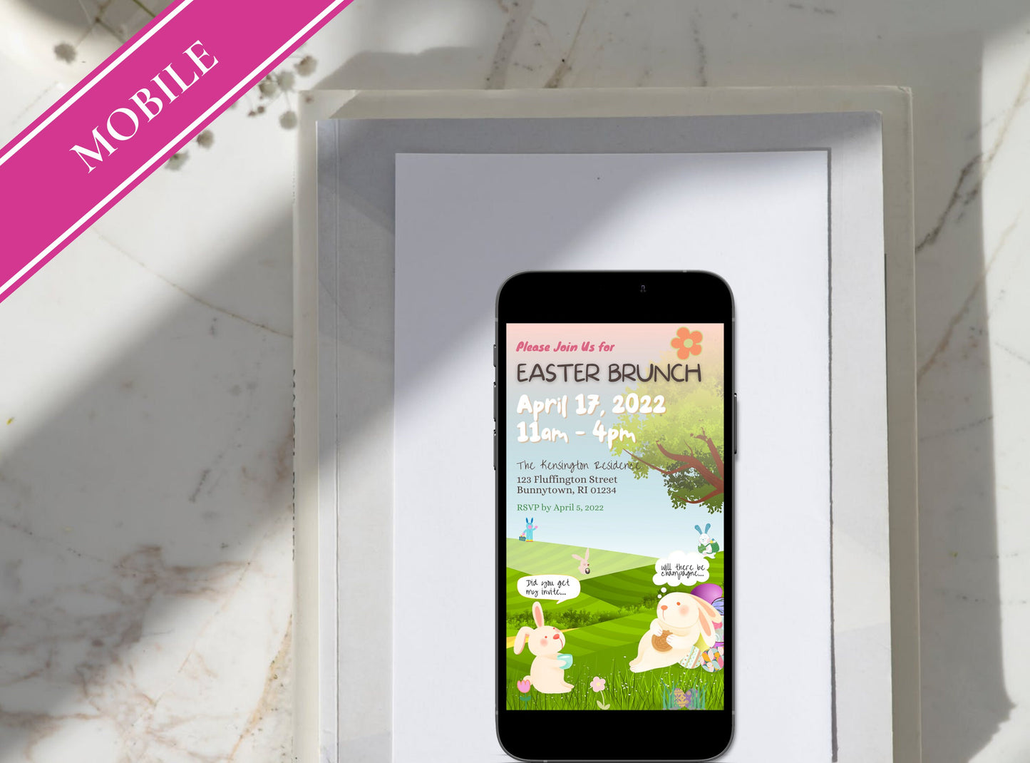 Easter Brunch Invite - Easter Bunny Sunday Cartoon Party Mobile Evite Egg Hunt Party Invitation | Funny Easter Invite