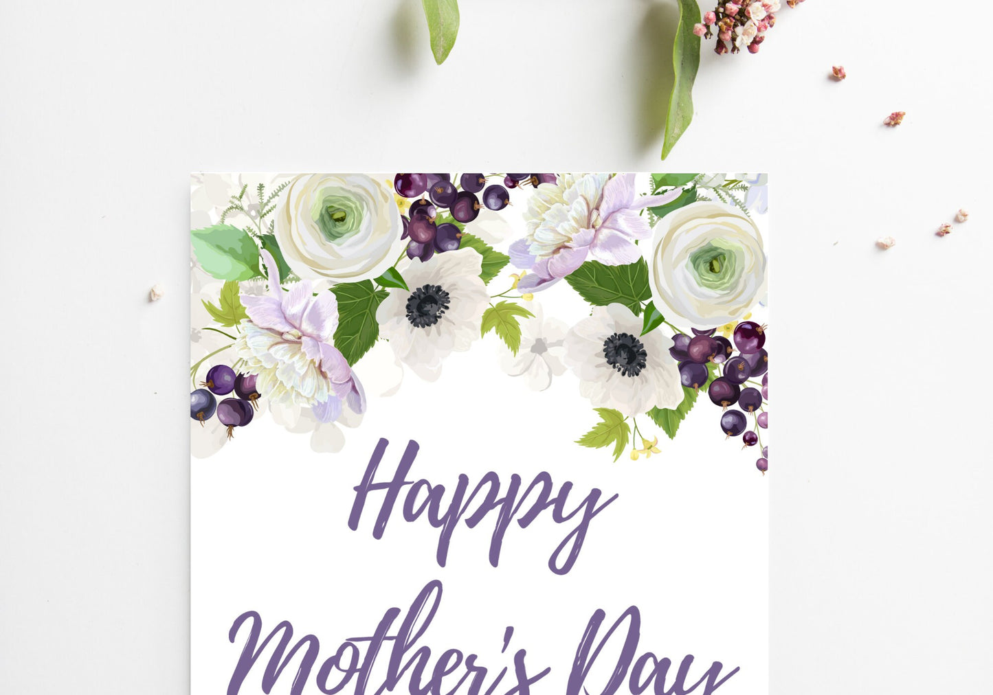 Purple Florals Mother's Day Card - Happy Mother's Day - Mom Greeting Card