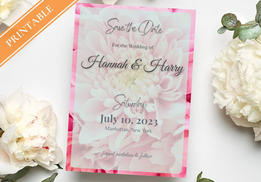 Peony Save the Date Invitation - Pink Peonies Wedding Invite We are getting Married Don't Forget Pink flower