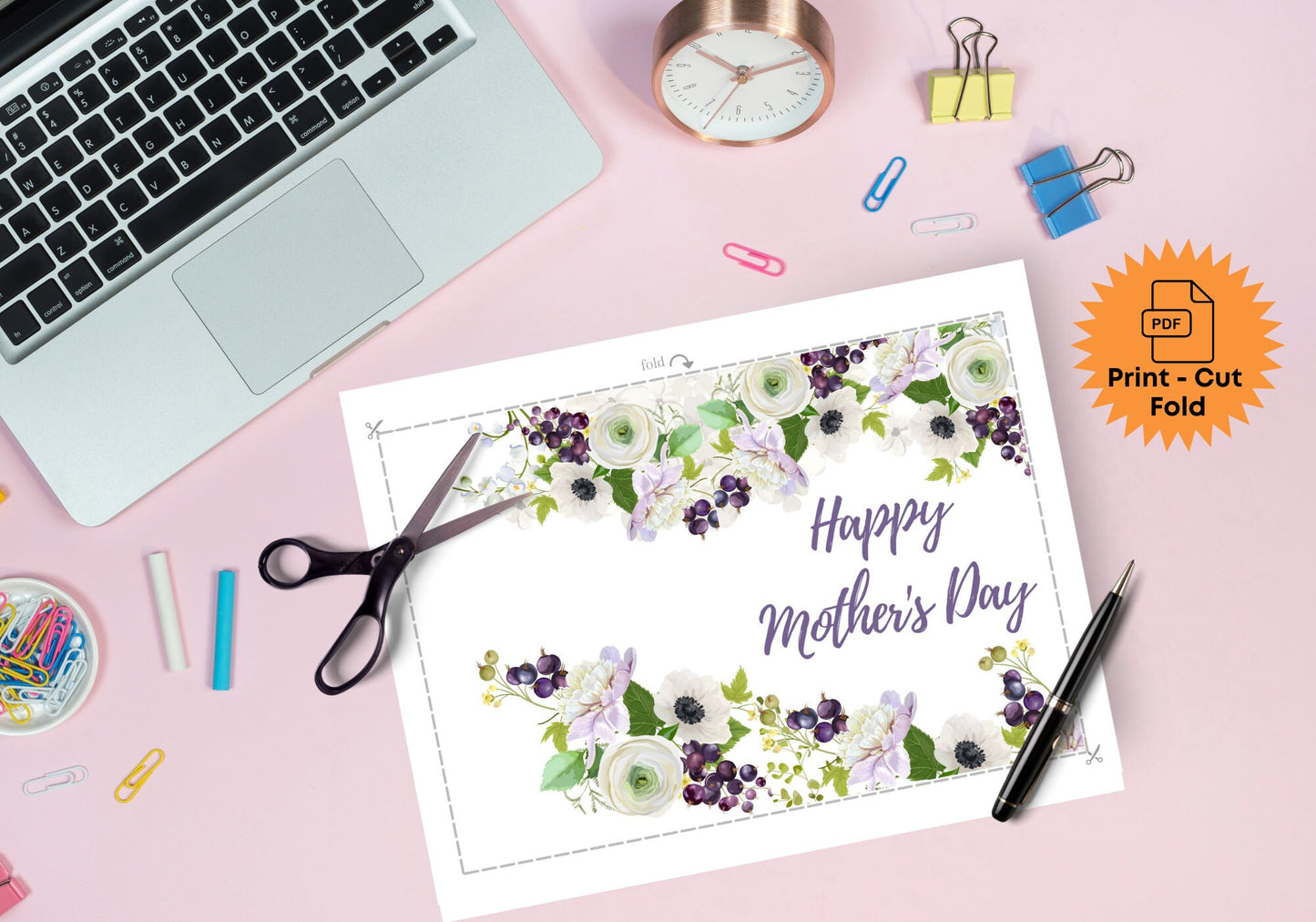 Purple Florals Mother's Day Card - Happy Mother's Day - Mom Greeting Card