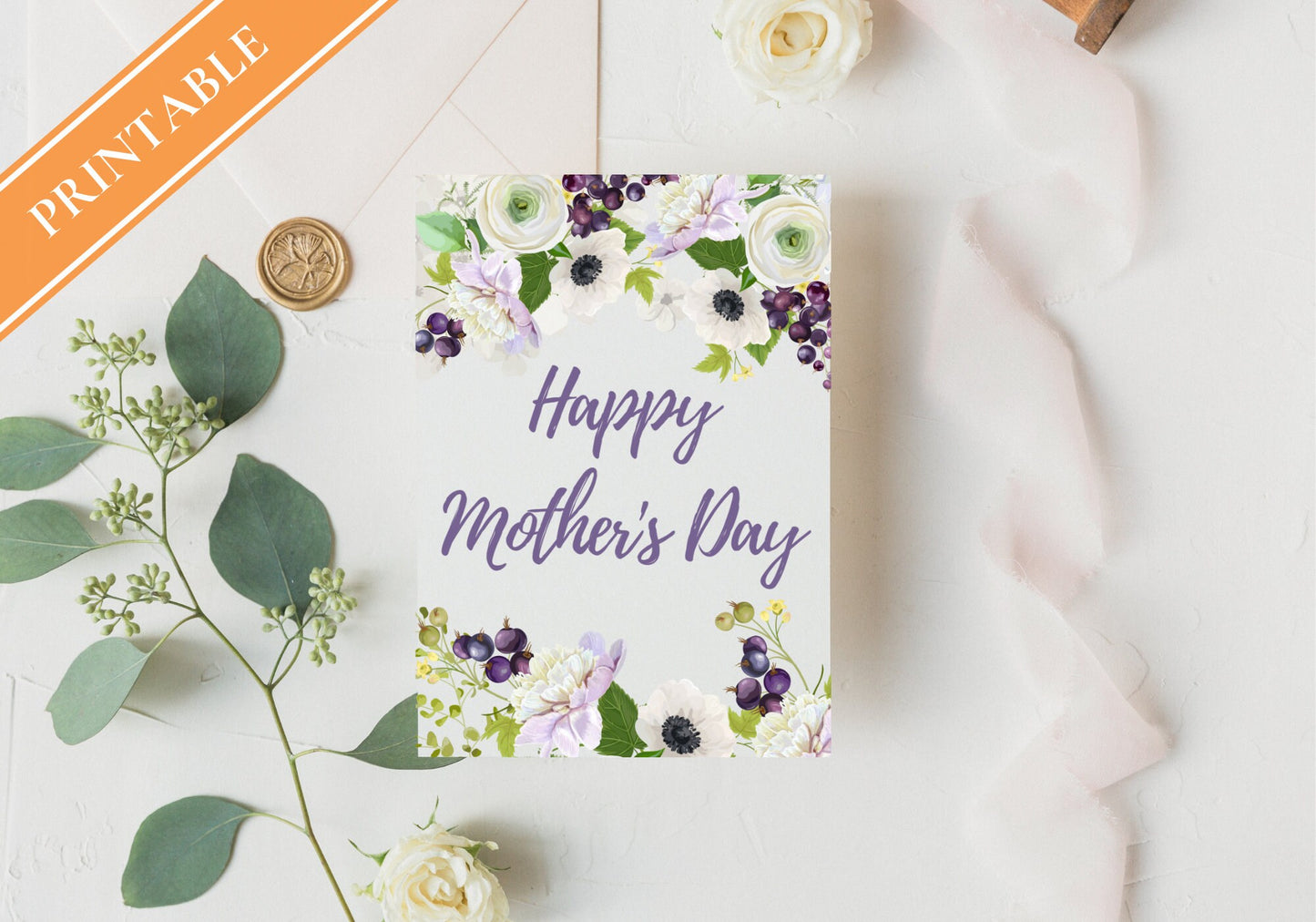 Purple Florals Mother's Day Card - Happy Mother's Day - Mom Greeting Card