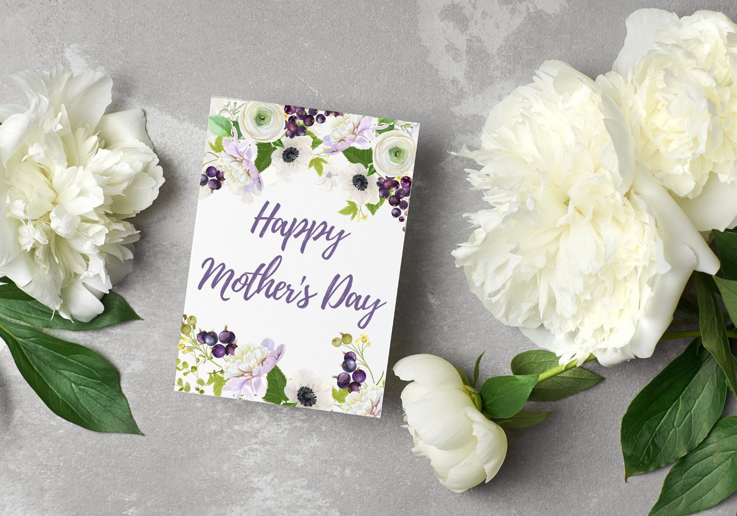 Purple Florals Mother's Day Card - Happy Mother's Day - Mom Greeting Card