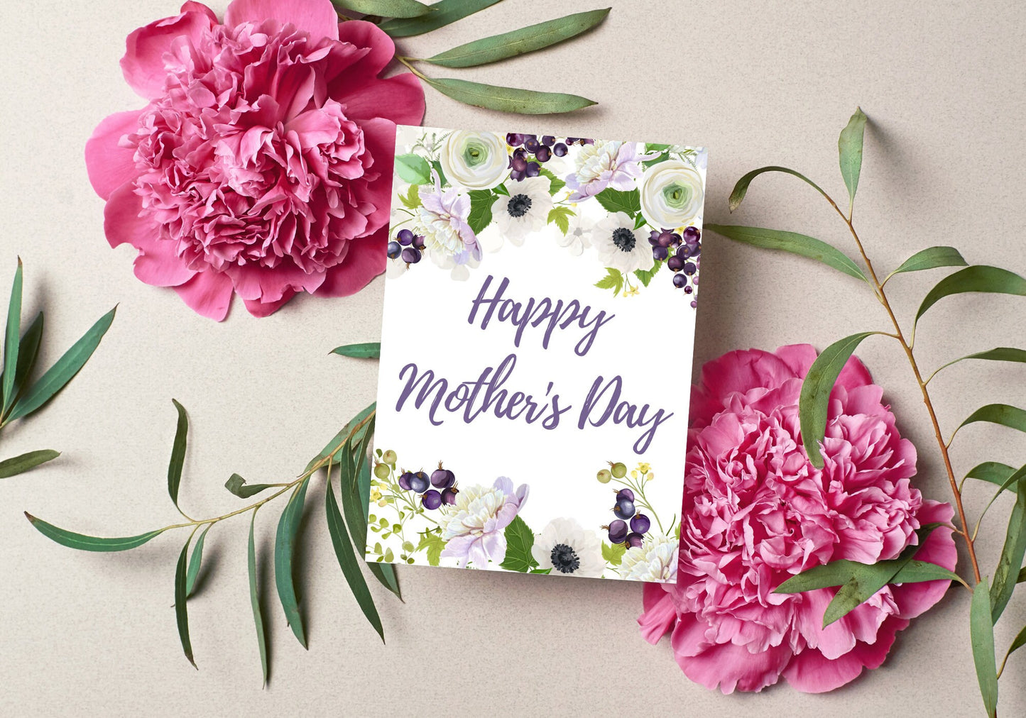Purple Florals Mother's Day Card - Happy Mother's Day - Mom Greeting Card