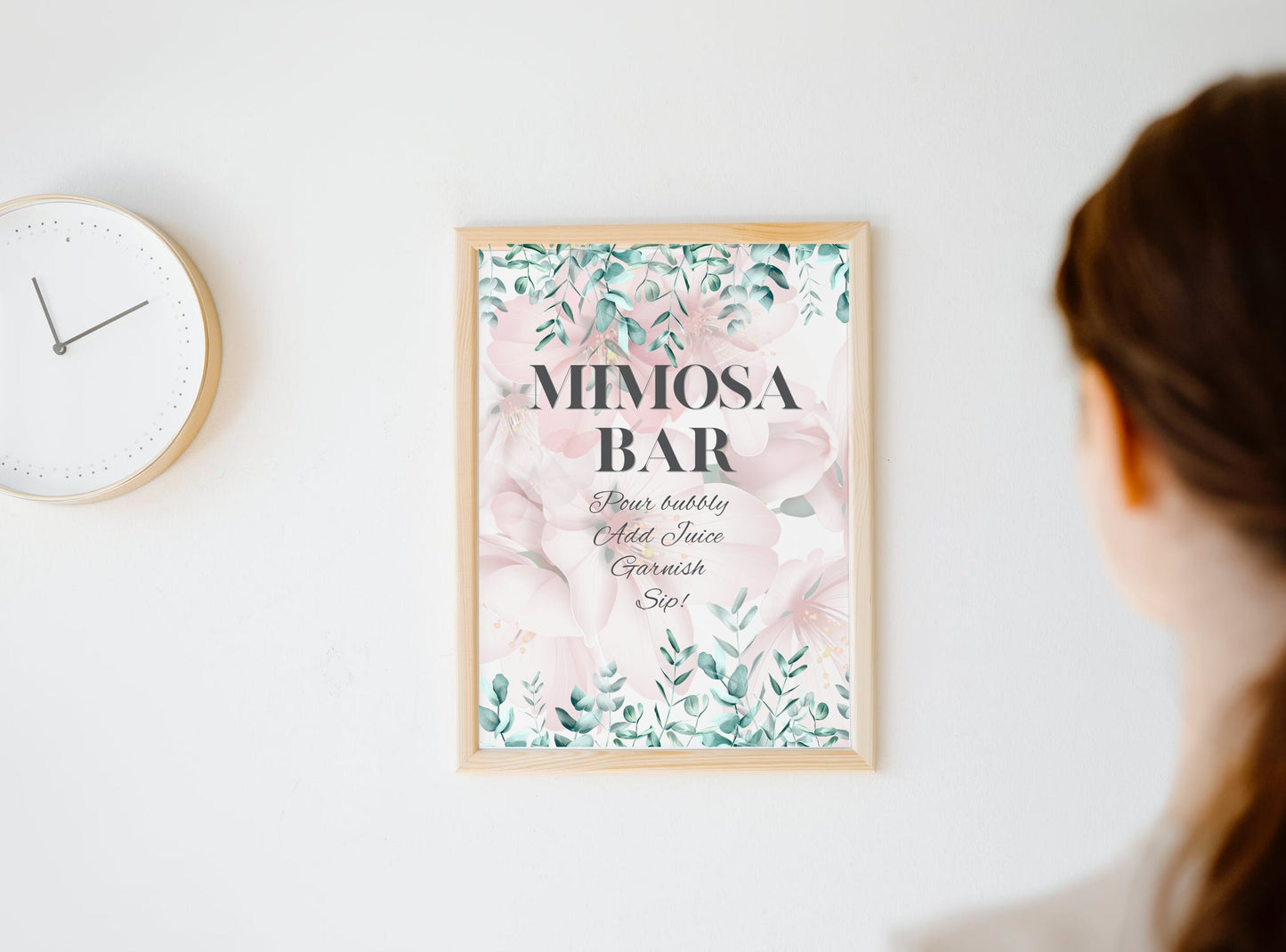 Mimosa Bar Sign - Bubbly Bar Sign, Champagne, Open Bar Wedding Bar Printable Sign - Pink Florals Blossoms Drinks Menu Sign