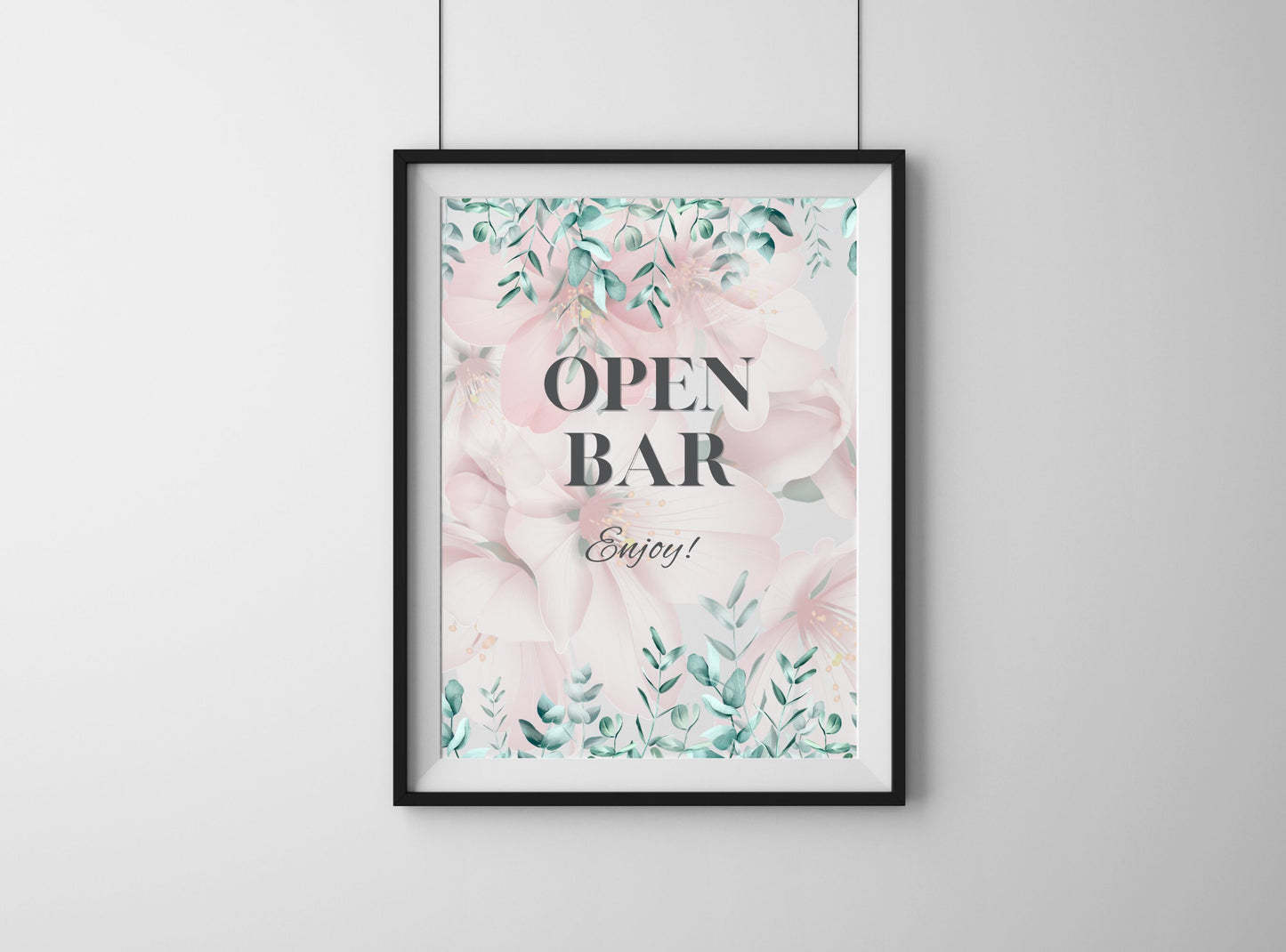 Mimosa Bar Sign - Bubbly Bar Sign, Champagne, Open Bar Wedding Bar Printable Sign - Pink Florals Blossoms Drinks Menu Sign
