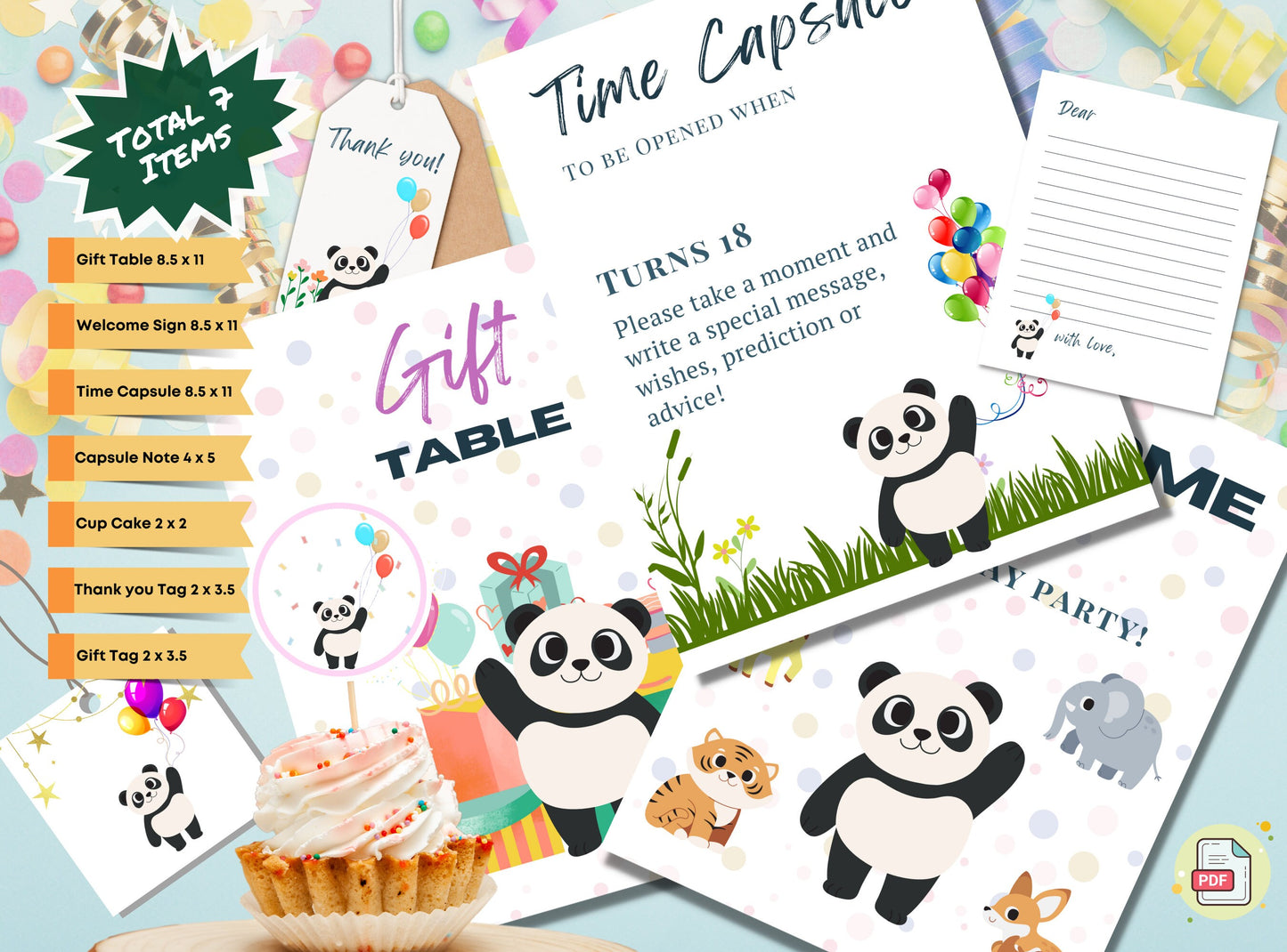 Kids Birthday Panda Party Set Printable Bundle - Welcome Sign, Time Capsule, Gift Table, Thank You Tags, Cup Cake Topper, | Happy Panda