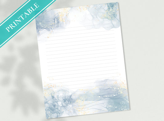 Pretty Blue Alcohol Ink, Printable Stationery Paper -  Light Color Watercolor, Journal Paper, Letter, Note, Lined Paper, GoodNotes
