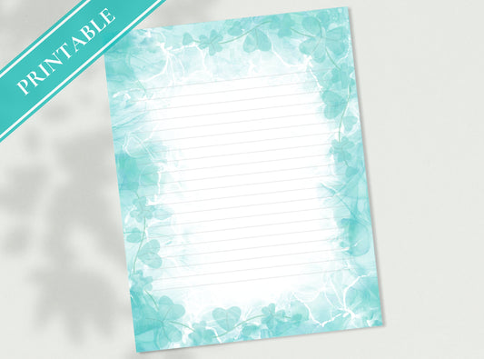 Shamrock Clover Printable Stationery Paper - Blue Green Alcohol Ink, Journal Paper, Letter, Note, Lined Paper, GoodNotes | Alcohol Ink Aqua