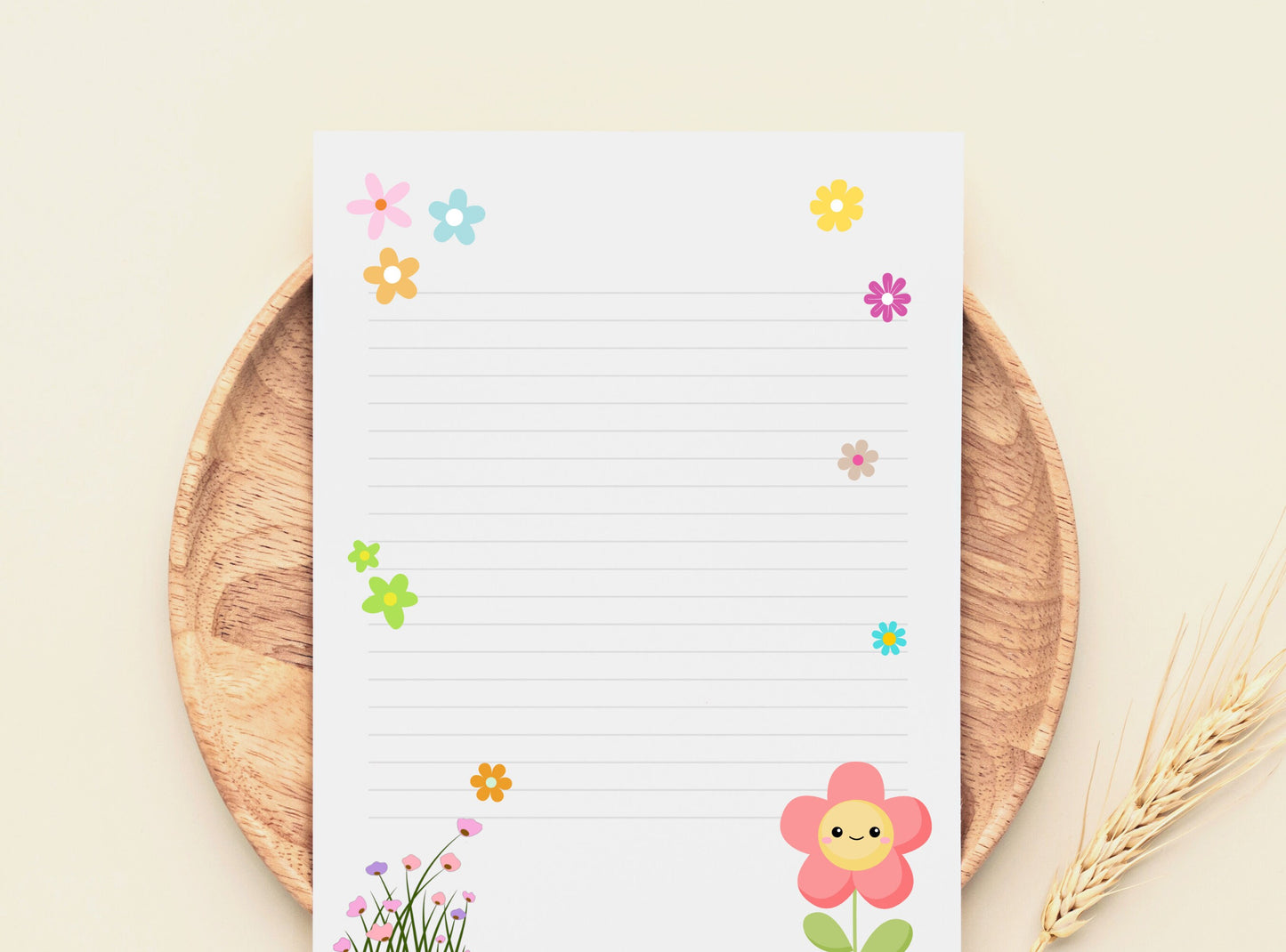 Cute Floral Daisy Flowers Printable Stationery Paper - Paper, Letter, Note, Lined Paper, GoodNotes | Happy Daisy