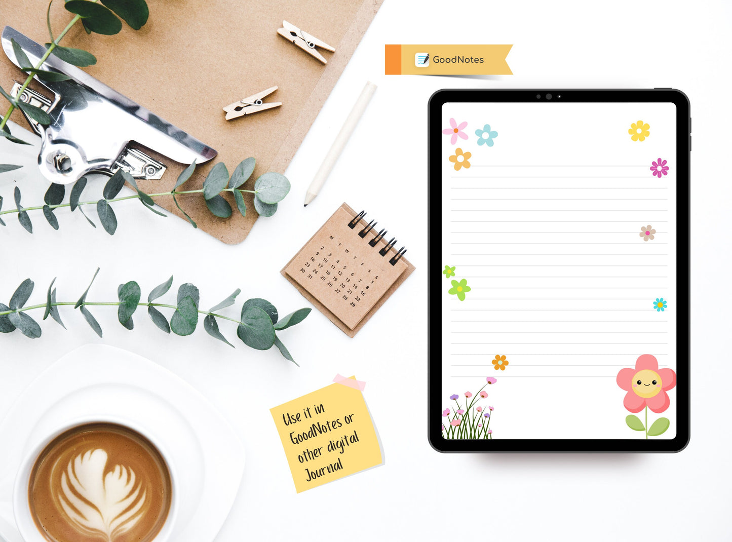 Cute Floral Daisy Flowers Printable Stationery Paper - Paper, Letter, Note, Lined Paper, GoodNotes | Happy Daisy