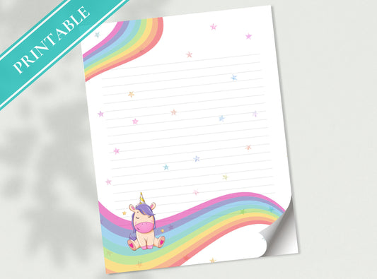 Rainbow Unicorn Printable Stationery Paper - Cute Happy Magic Paper, Letter, Note, Lined Paper, GoodNotes | Happy Unicorn