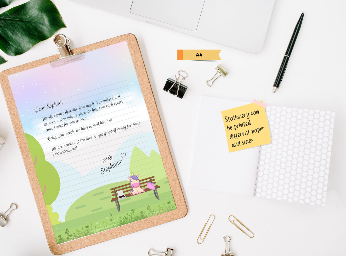 Happy Unicorn Printable Stationery Paper - Cute Rainbow Paper, Letter, Note, Lined Paper, GoodNotes | Unicorn Gump