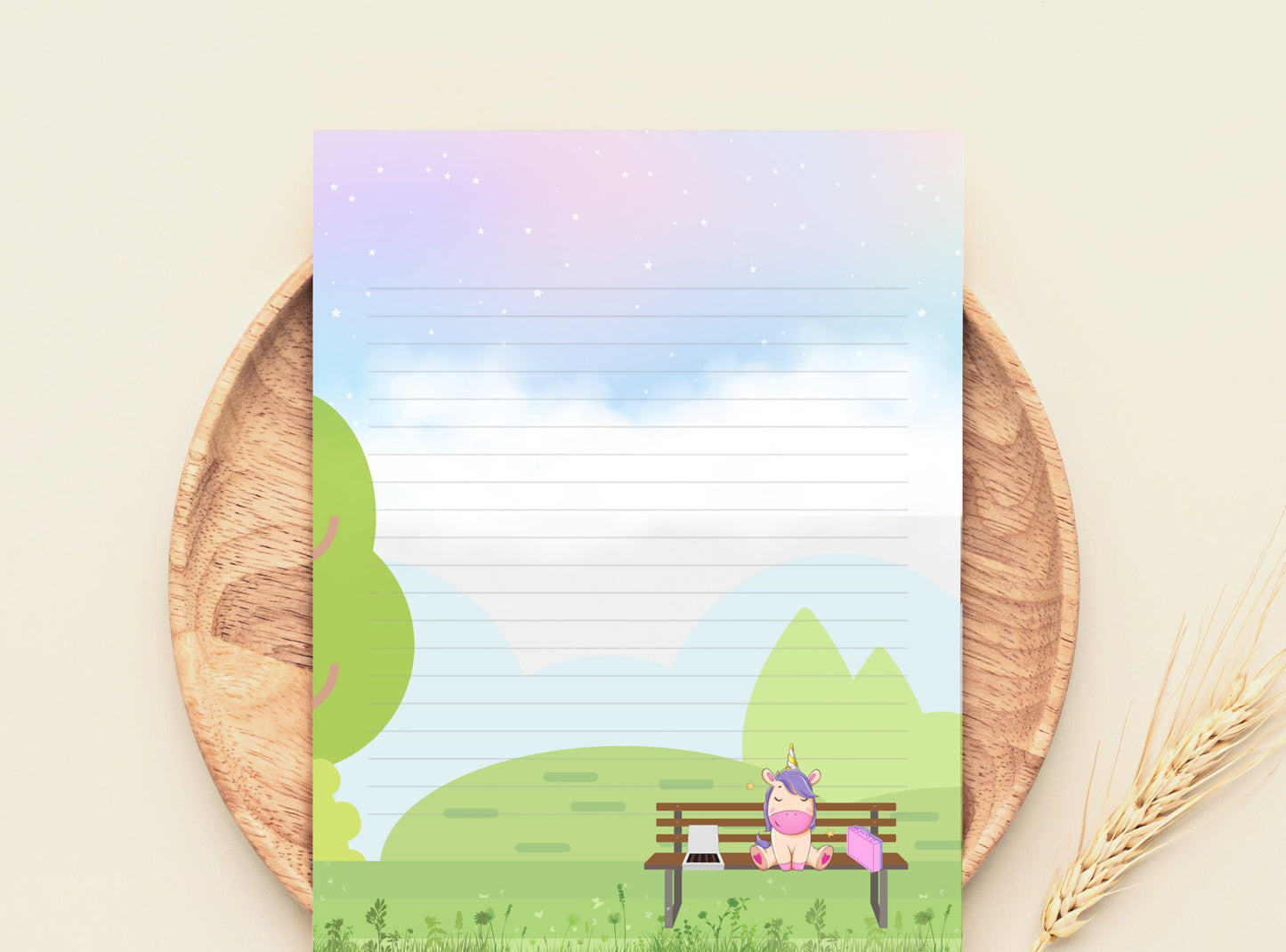 Happy Unicorn Printable Stationery Paper - Cute Rainbow Paper, Letter, Note, Lined Paper, GoodNotes | Unicorn Gump