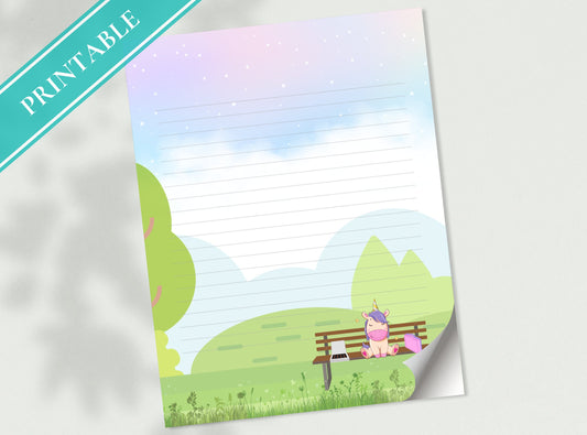 Happy Unicorn Printable Stationery Paper - Cute Rainbow Paper, Letter, Note, Lined Paper, GoodNotes | Unicorn Gump
