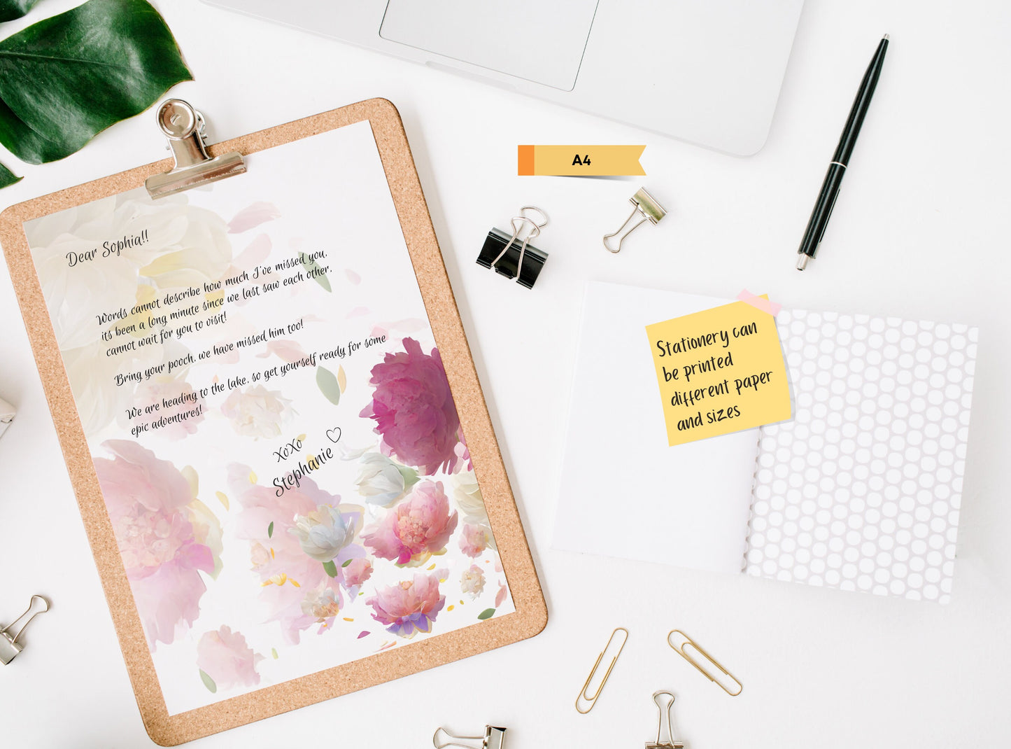 Peonies Flowers Printable Stationery Paper - Pretty Florals, Journal Paper, Letter, Note, Lined Paper, Digital Letter, GoodNotes | Peony