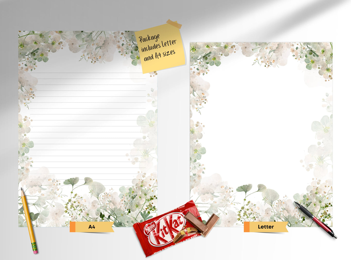 Wild Flowers Printable Stationery Paper - Light Color Florals, Journal Paper, Letter, Note, Lined Paper, Digital, Goodnotes, Thank You