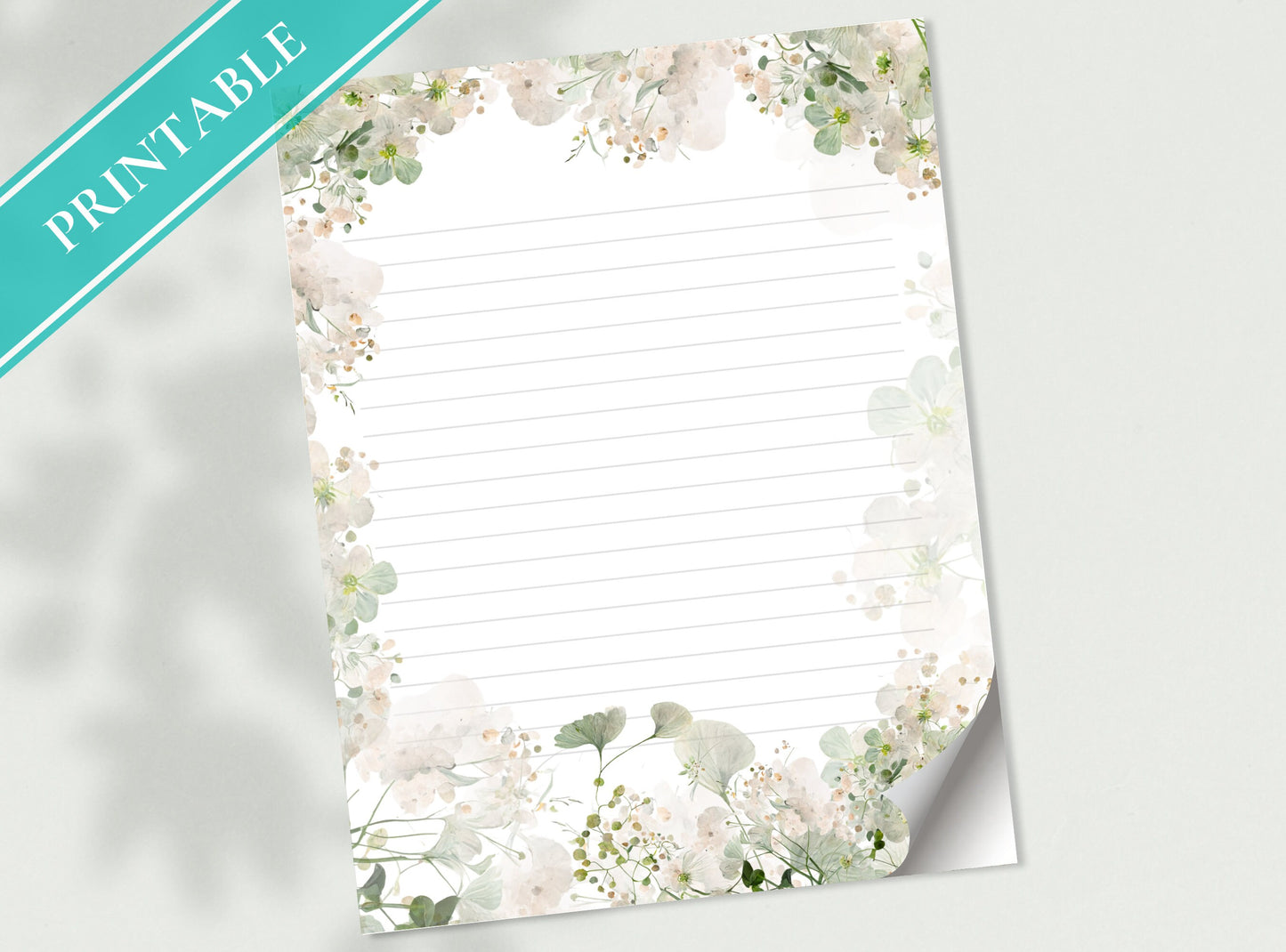 Wild Flowers Printable Stationery Paper - Light Color Florals, Journal Paper, Letter, Note, Lined Paper, Digital, Goodnotes, Thank You