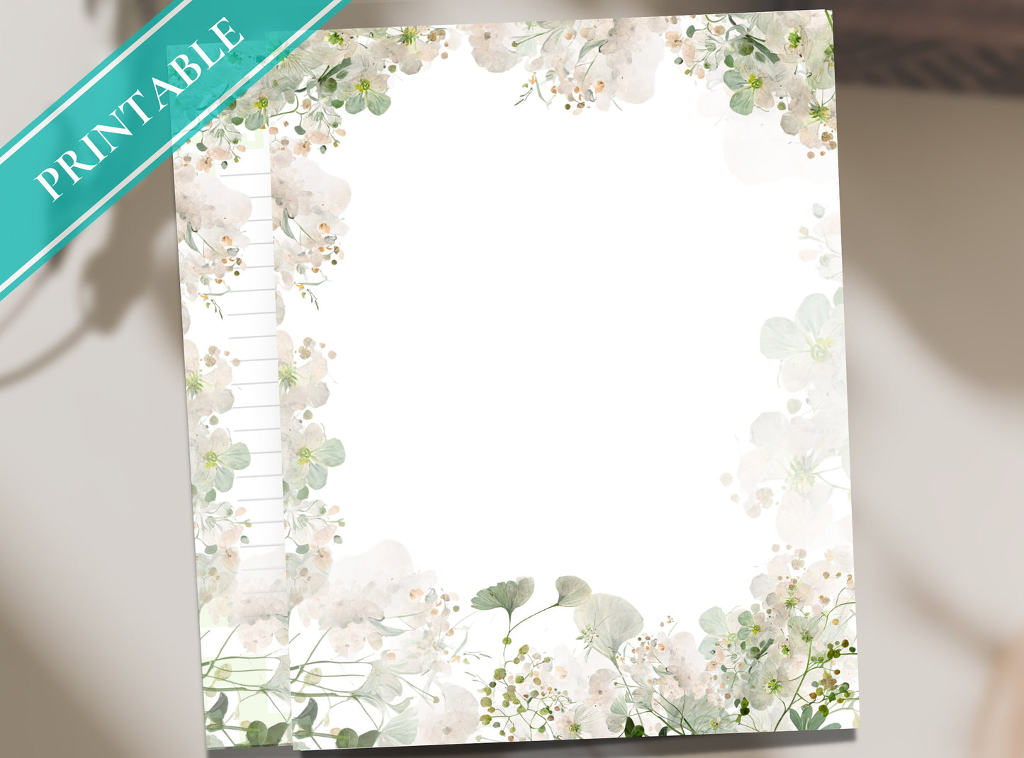 Wild Flowers Printable Stationery Paper - Light Color Florals, Journal Paper, Letter, Note, Lined Paper, Digital, Goodnotes, Thank You