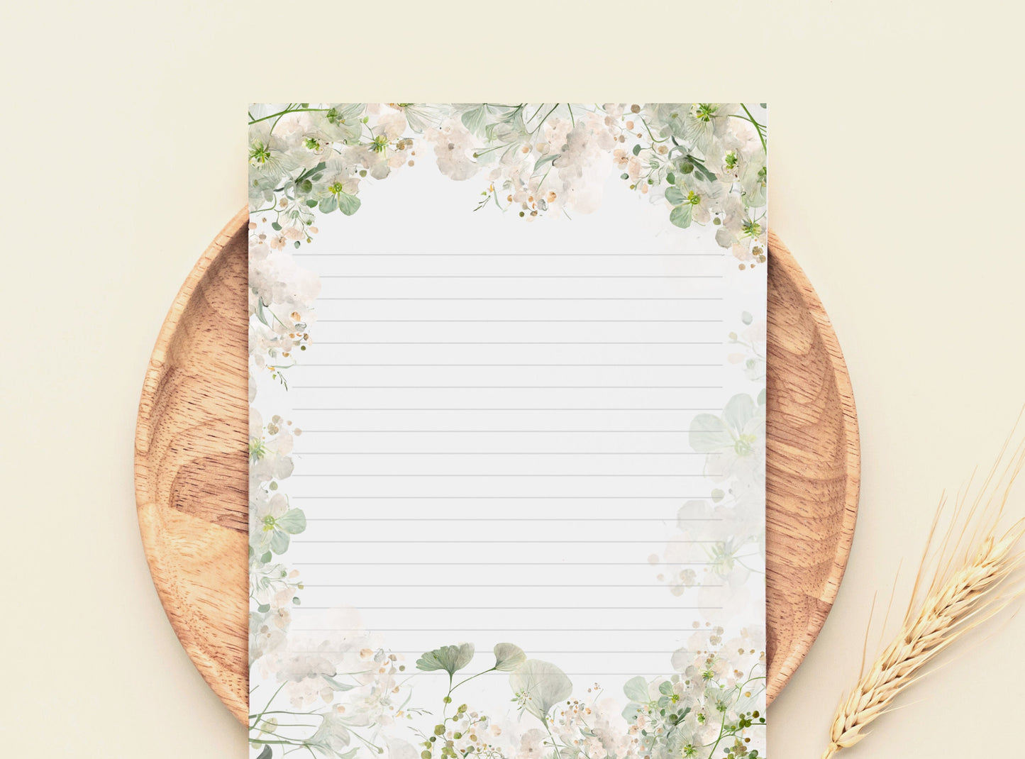 Wild Flowers Printable Stationery Paper - Light Color Florals, Journal Paper, Letter, Note, Lined Paper, Digital, Goodnotes, Thank You