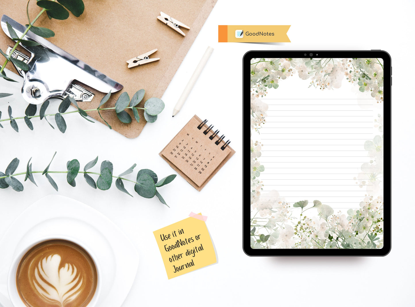 Wild Flowers Printable Stationery Paper - Light Color Florals, Journal Paper, Letter, Note, Lined Paper, Digital, Goodnotes, Thank You