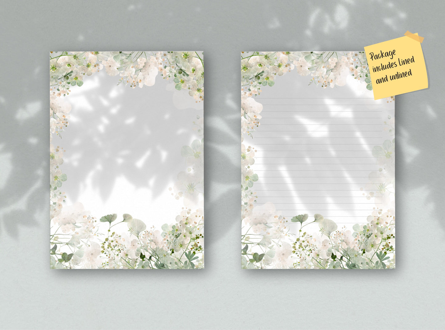 Wild Flowers Printable Stationery Paper - Light Color Florals, Journal Paper, Letter, Note, Lined Paper, Digital, Goodnotes, Thank You