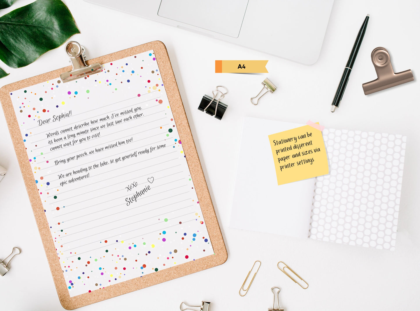 Polka Dots Letter Writing Paper - Printable Stationery Colorful dots, Party fun Journal Paper, Thank You Note, Digital, Goodnotes