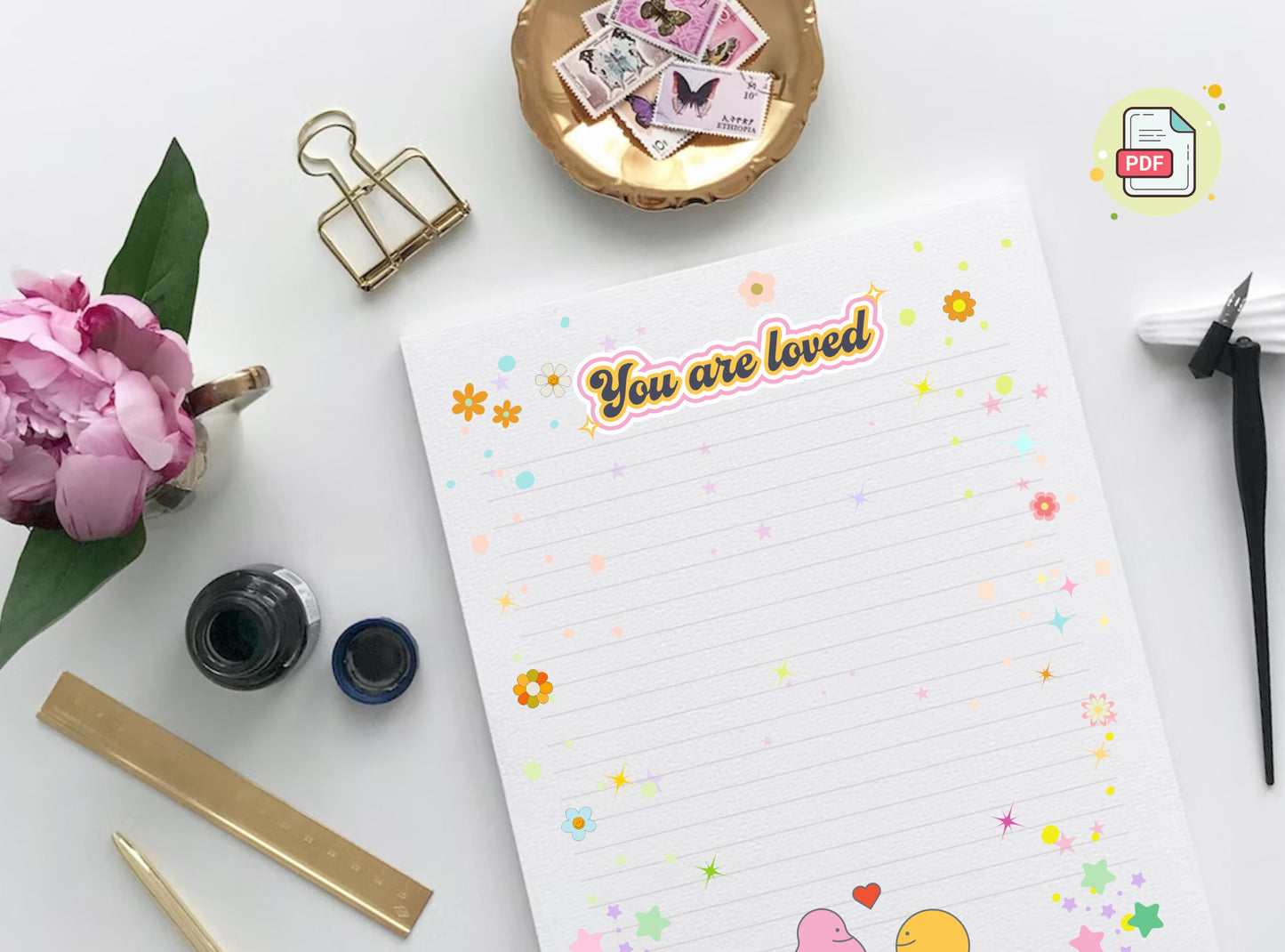 You are Loved Letter Writing Paper - Printable Stationery Paper - Miss you, Digital Journal Paper, love Note, Goodnotes, Thank You