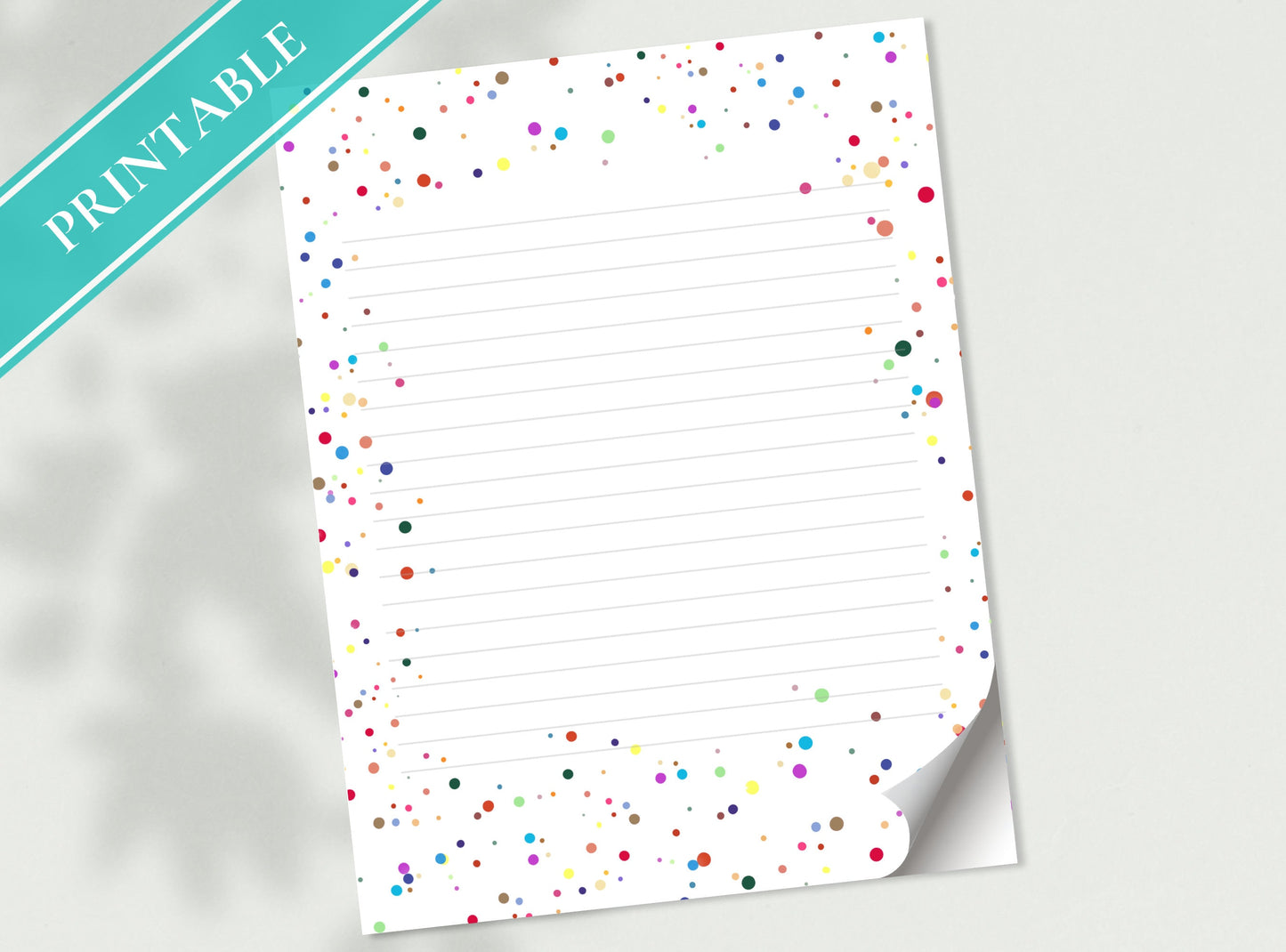 Polka Dots Letter Writing Paper - Printable Stationery Colorful dots, Party fun Journal Paper, Thank You Note, Digital, Goodnotes