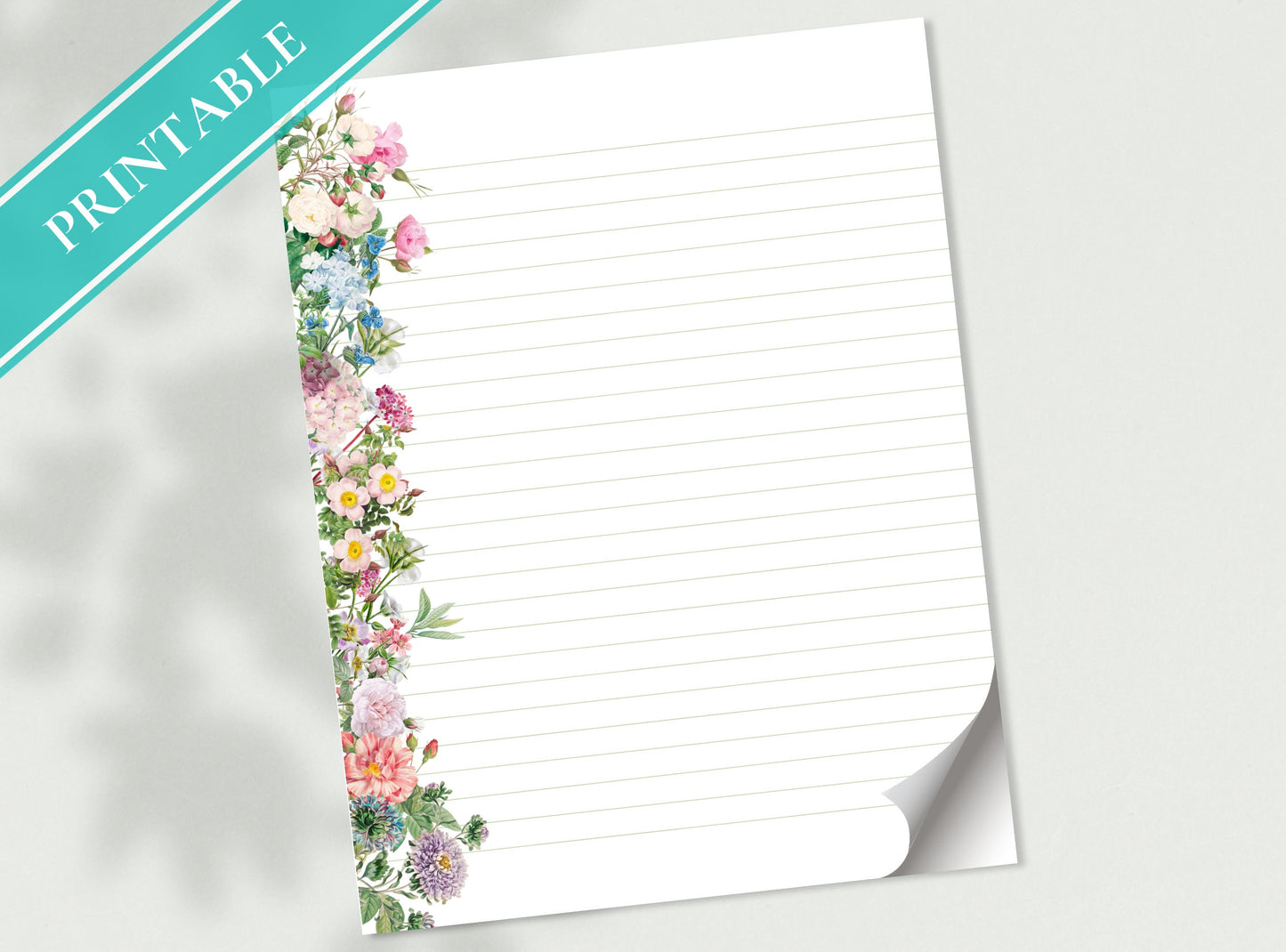 Vintage Flowers Letter Writing Paper - Printable Stationery - Love Letter, Journal Paper, Note, Lined Paper, Goodnotes, Thank You | Florals