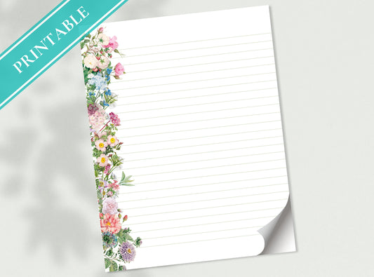 Vintage Flowers Letter Writing Paper - Printable Stationery - Love Letter, Journal Paper, Note, Lined Paper, Goodnotes, Thank You | Florals