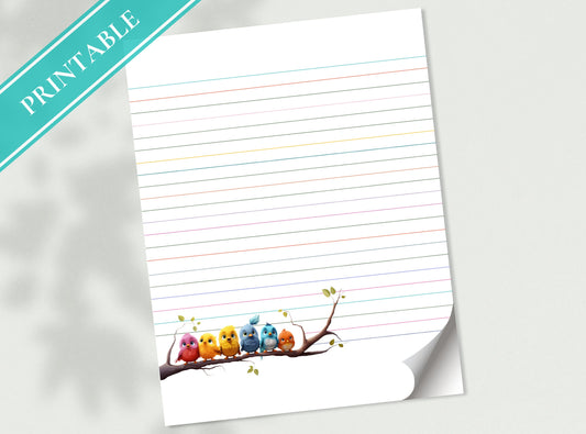 Baby Birds Letter Writing Paper - Printable Stationery Love Letter, Journal Paper, Note, Lined Paper, Digital, Goodnotes,  | Happy Birdies